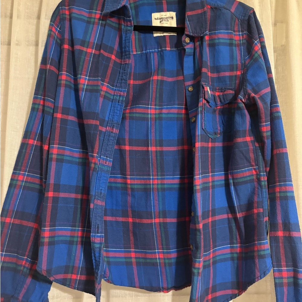 Vibrant Royal Blue Plaid Flannel Button Down Shirt